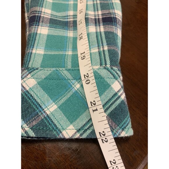 Orvis Teal Flannel Plaid Fleece Lined Shacket Size M Snap Front - Picture 8 of 9